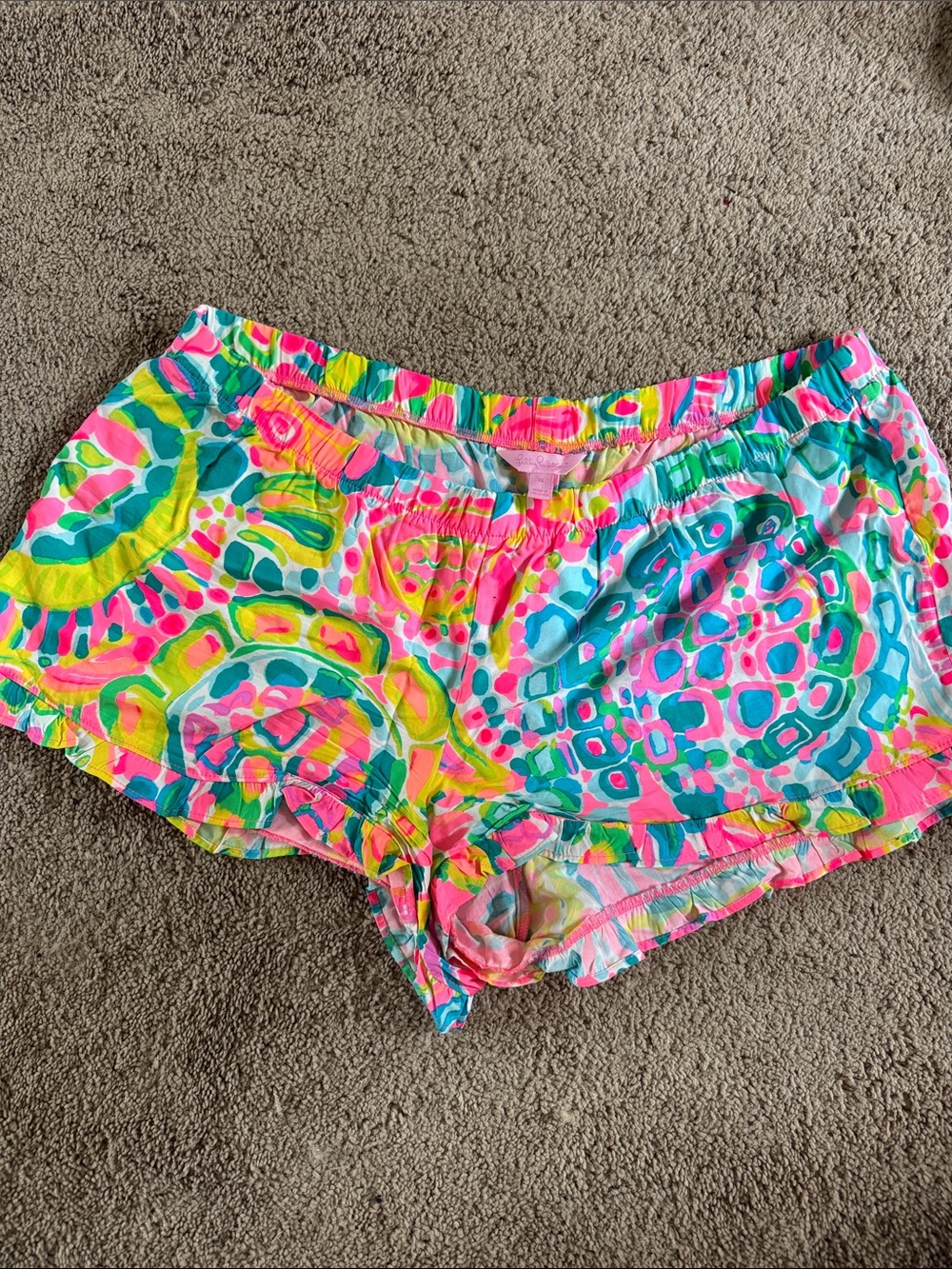 Lilly Pulitzer Neon Pink, Teal & Yellow Patterned Athletic Shorts
